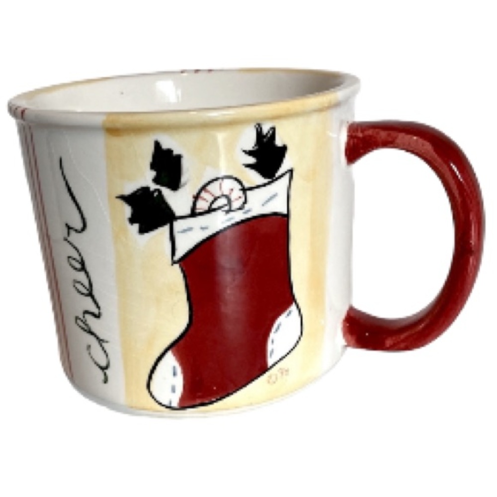 Eddie Bauer Home Cheer Red Yellow Stocking Coffee Tea Mug Cup Large 16 oz